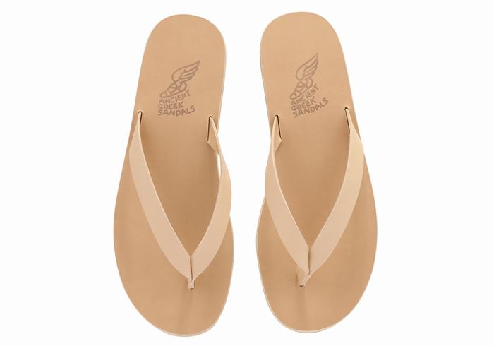 Ancient Greek Sandals Solon Leather Teenslippers Heren Beige | PYO4488CB