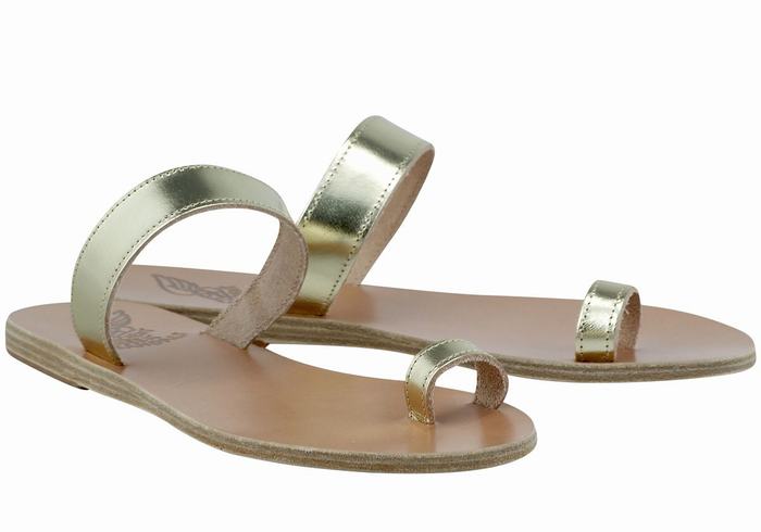 Ancient Greek Sandals Thalia Leather Teenpaal Sandalen Dames Goud Wit | IHI842PO